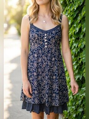 Floral Navy Dress with White Accents